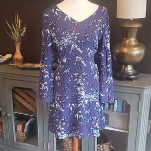 Purple floral long sleeve LOFT dress